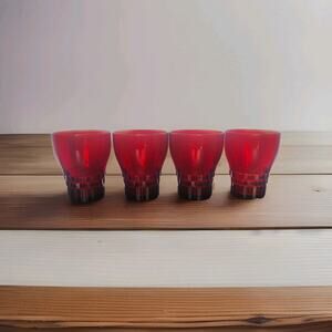 Set Of 4 Vintage Anchor Hocking Windsor Royal Ruby Red Glass 10 oz Tumblers 4"